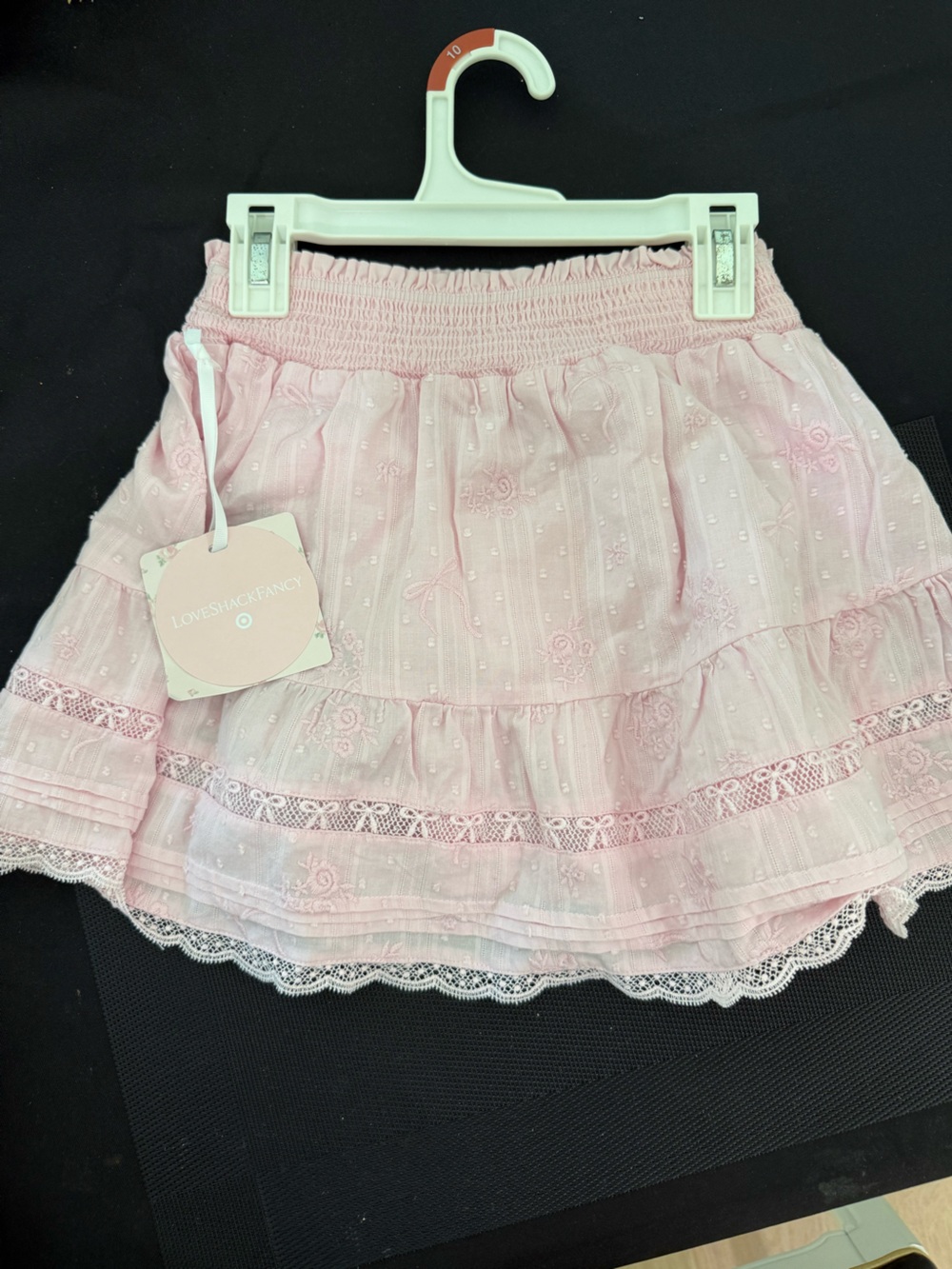 LoveShackFancy Pink Embroidered Tiered Skirt